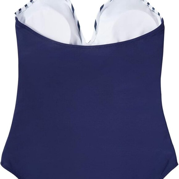 Women Sexy Tummy Control One Piece Swimsuit, White Blue Striped, Size L, Feature - Picture 5 of 6